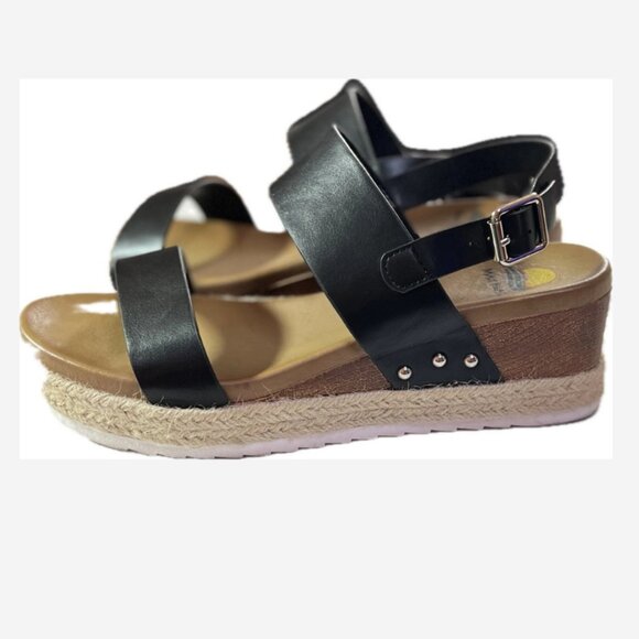 Maui Island Sandals Espadrille Platform Wedge 3" - 1" Women’s 11 M Black Straps - Picture 4 of 6